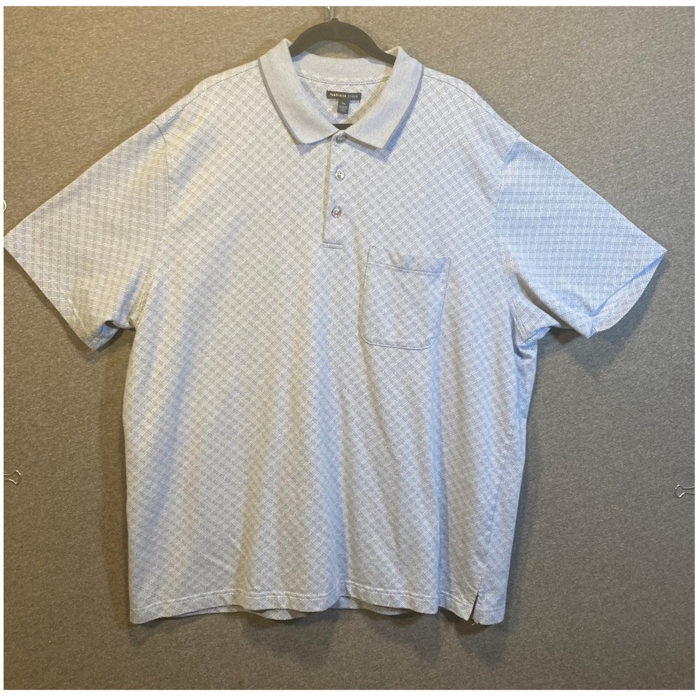 Van Heusen Studio Mens 3XL Blue Geo Diamond Textured‎ Polo Shirt Short Sleeve